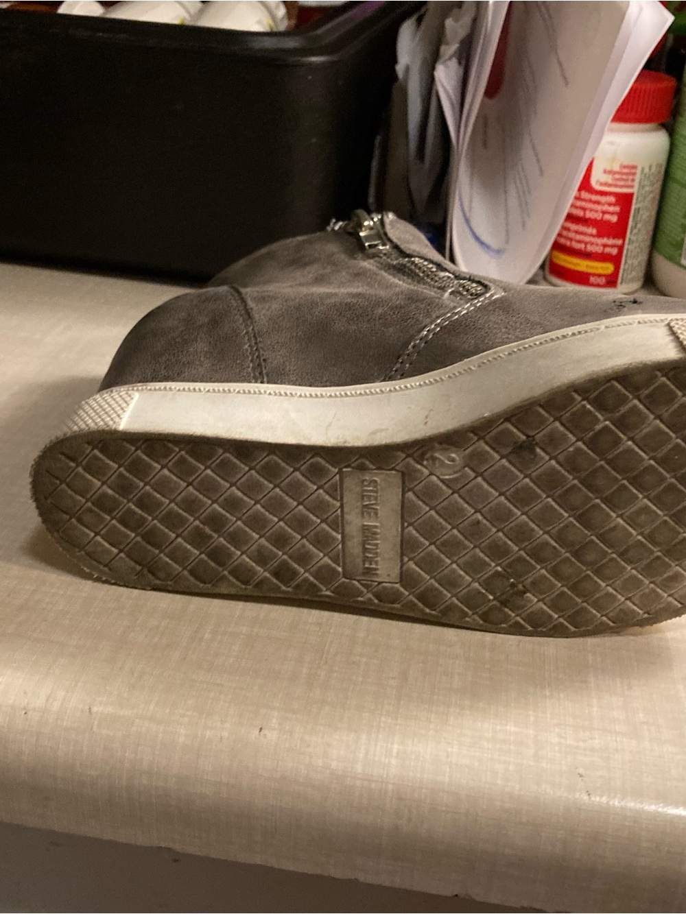 Steve Madden Metallic Pewter High-Top Wedge Sneakers with White Sole - Picture 14 of 16